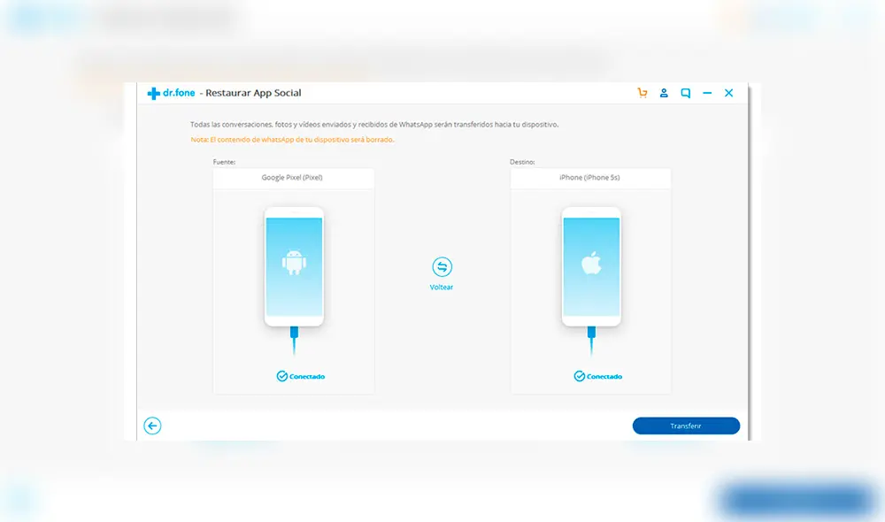 Aplicación Dr. Fone para Windows y Mac.