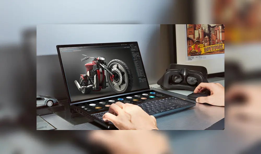 La nueva portatil posee Screenpad 2.0, una pantalla secundaria táctil que se integra a la perfección con la principal. Foto: Asus