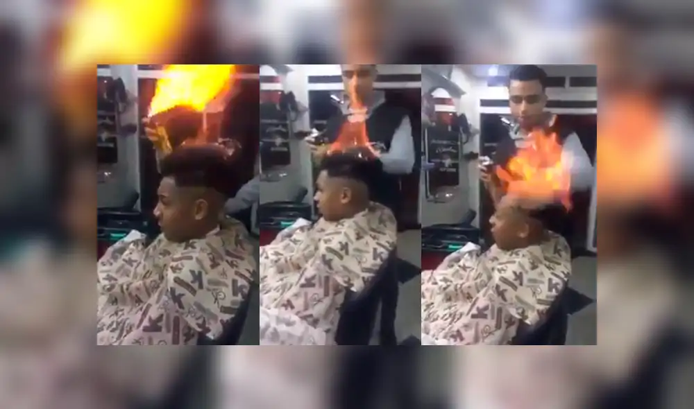 Facebook viral: Barbero corta el cabello de un chico con fuego y casi lo deja calvo [VIDEO]