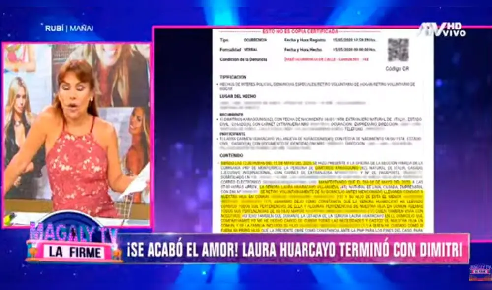 La conductora de televisión leyó una Ocurrencia policial, argumentando que la pareja culminó su convivencia.