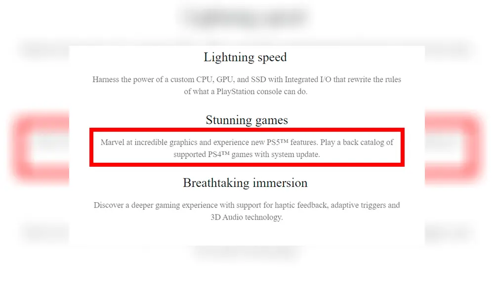 Todo a partir de una específica frase "“Juega un catálogo de respaldo de títulos de PS4 soportados con una actualización de sistema” Todo a partir de una específica frase "“Juega un catálogo de respaldo de títulos de PS4 soportados con una actualización de sistema”