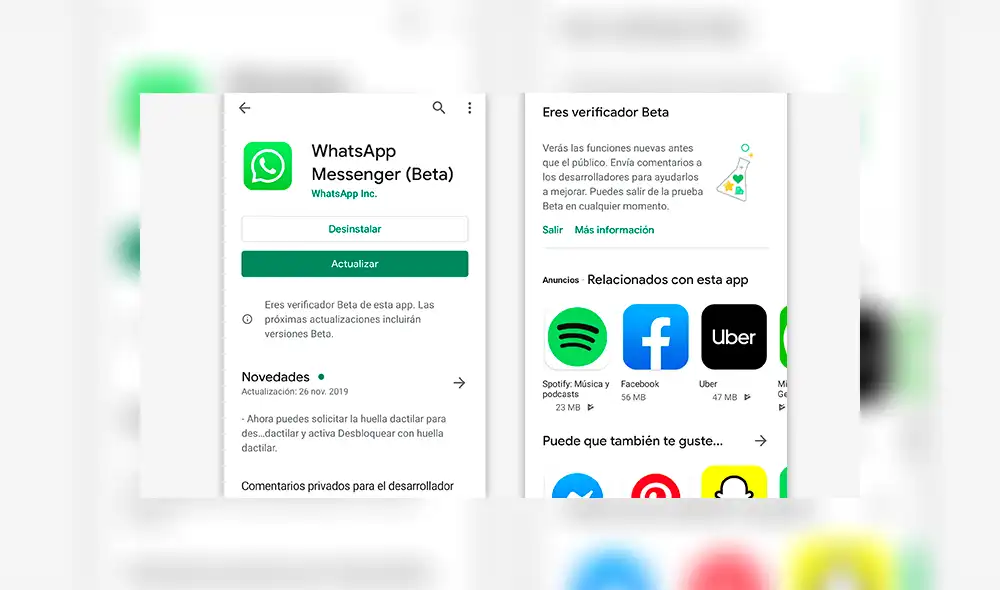Programa beta de WhatsApp para Android.