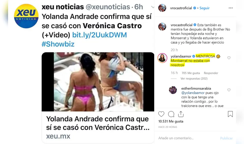 Yolanda Andrade llama mentira a Veronica Castro por negar que es lesbiana tras escándalo por matrimonio. Fuente: Instagram