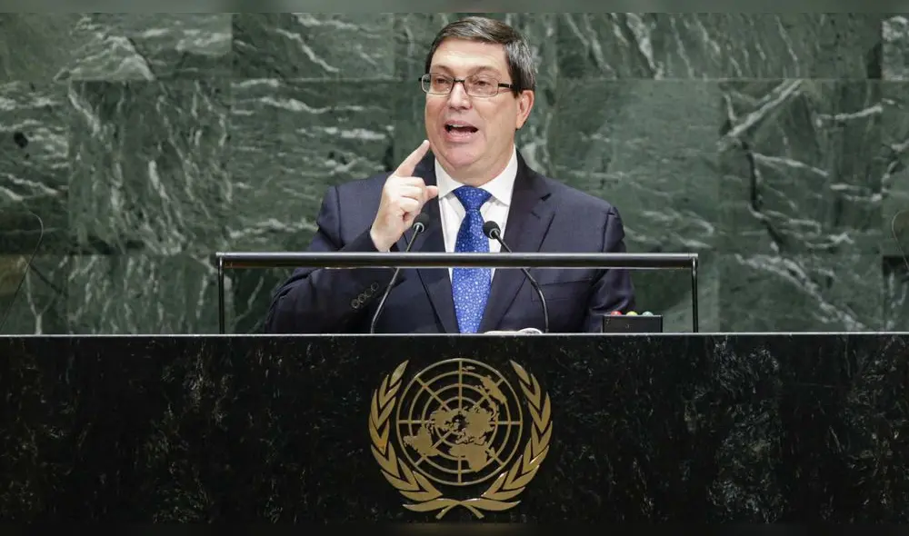 El Ministro de Relaciones Exteriores de Cuba, Bruno Eduardo Rodríguez Parrilla, habla en la 74a Asamblea General de las Naciones Unidas (ONU) el 28 de septiembre de 2019 en Nueva York. El Ministro de Relaciones Exteriores de Cuba, Bruno Eduardo Rodríguez Parrilla, habla en la 74a Asamblea General de las Naciones Unidas (ONU) el 28 de septiembre de 2019 en Nueva York.