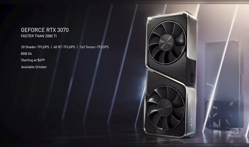 La tarjeta gráfica NVIDIA GeForce RTX 3070 saldrá a la venta en octubre. Foto: NVIDIA.