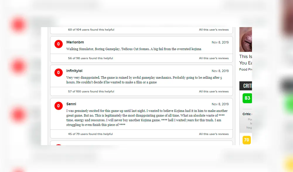 Críticas de los usuarios.