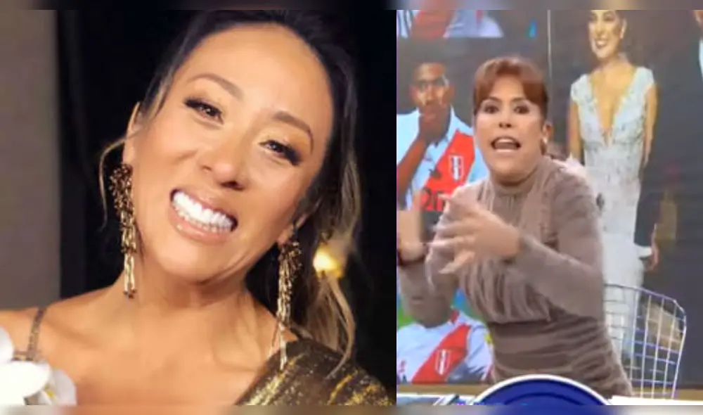Cathy Sáenz fue criticada por Magaly Medina, quien asegura que "saló" el matrimonio de Edison Flores y Ana Siucho al quedarse con su bouquet de matrimonio | Foto: Composición GLR / Magaly TV, la firme
