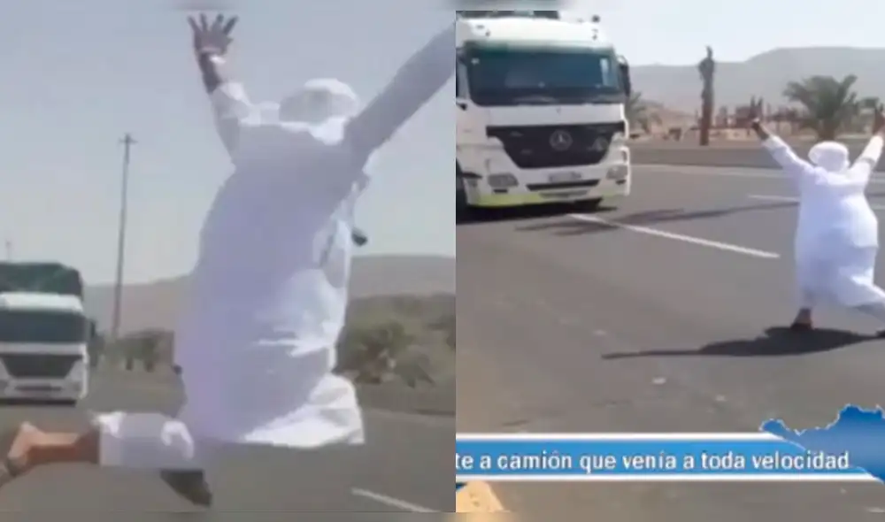 Youtube: Árabe reta a un camión en movimiento y ocurre lo menos pensado [VIDEO]