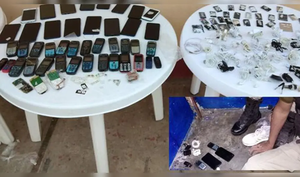 Los agentes incautaron 42 celulares, 53 chips, 57 baterías de celular, 21 cargadores