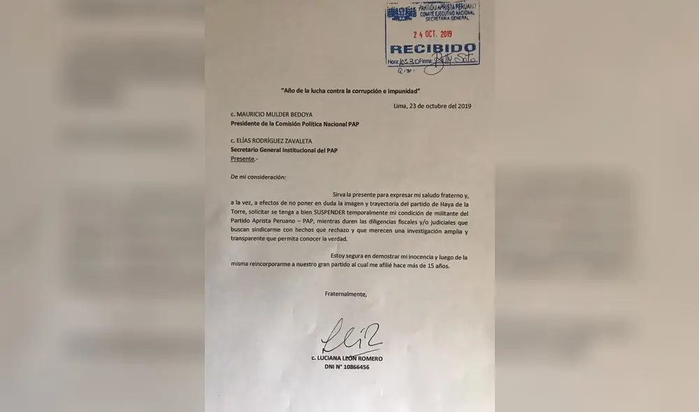 Carta de Luciana León