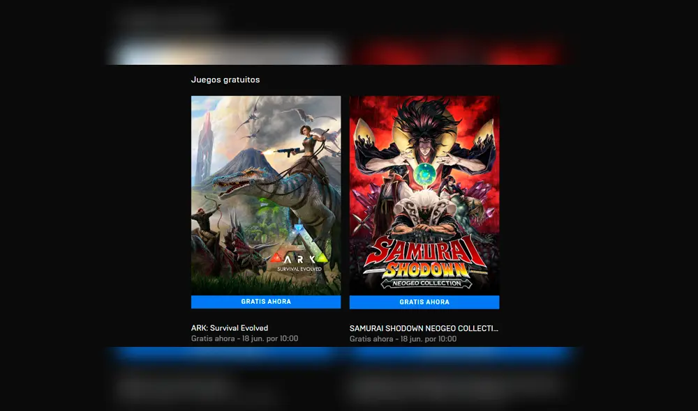 Ark Survival Evolved y Samurai Shodown Neogeo Collection estarán como juegos gratis en Epic Games Store hasta el 18 de junio.