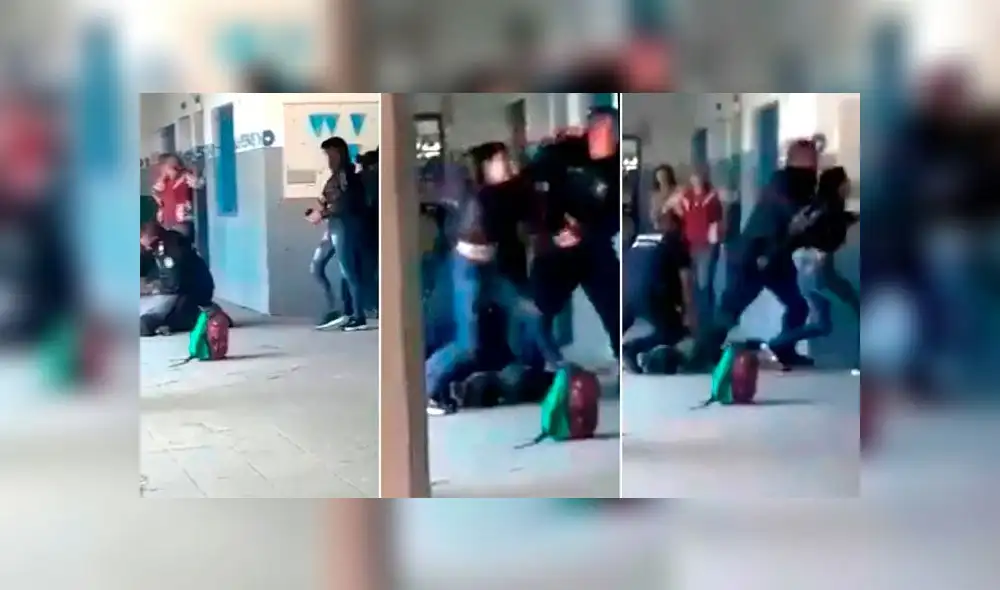 El momento en el que las tres mujeres atacan a la directora y a las autoridades policiales de la escuela. Foto: captura de video.