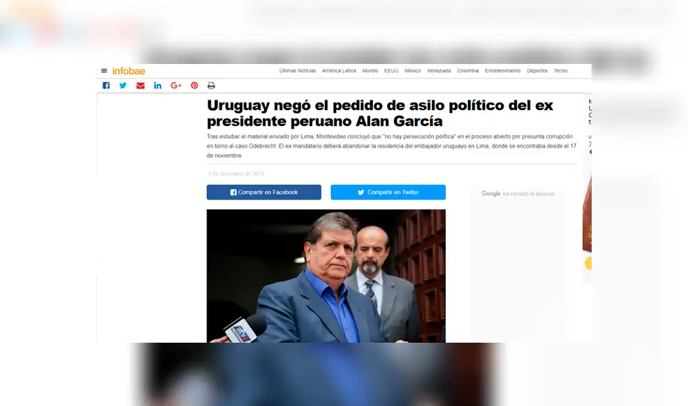 Así informó la prensa mundial sobre el rechazo al pedido de asilo de Alan García