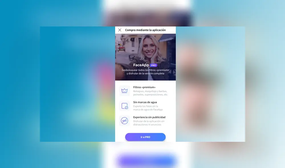 Desliza para tener los detalles de la versión premium de FaceApp. Foto: Captura.