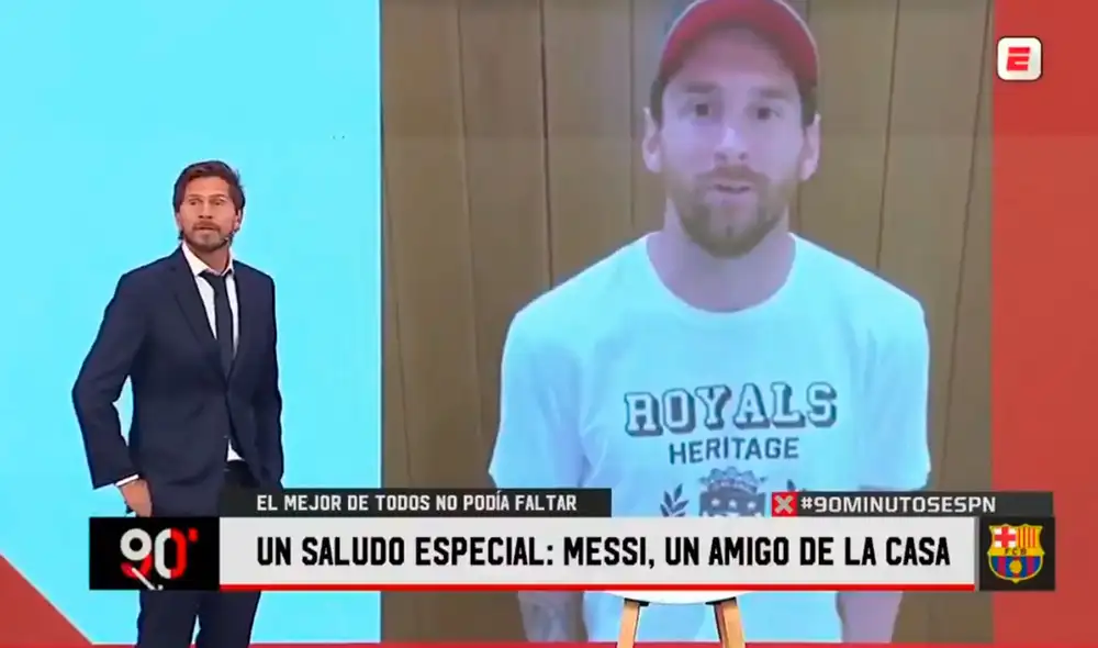 Lionel Messi saludó afectuosamente al &#39;Pollo&#39; Vignolo por el debut de su programa 90 minutos en ESPN. (FOTO: Captura ESPN).
