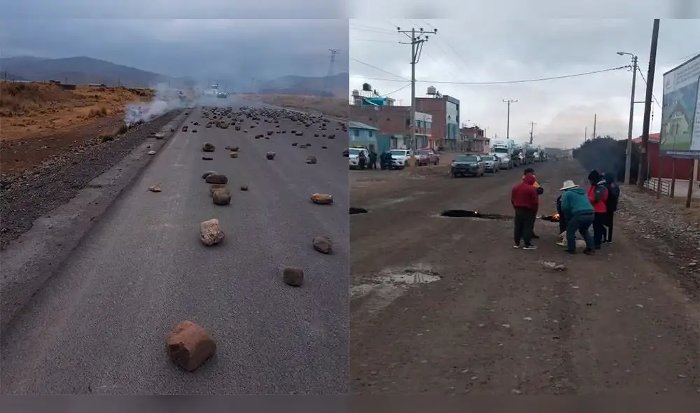 Los campesinos de la comunidad de Tuntuma en el distrito de Velille, mantienen bloqueada el corredor minero. Foto: Difusión.
