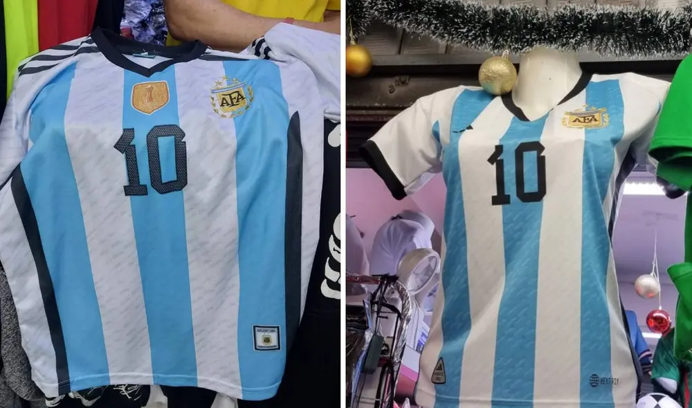 El nuevo diseño de la camiseta de la Albiceleste ya se encuentra en Gamarra. Foto: Mary Luz Aranda-URPI/LR