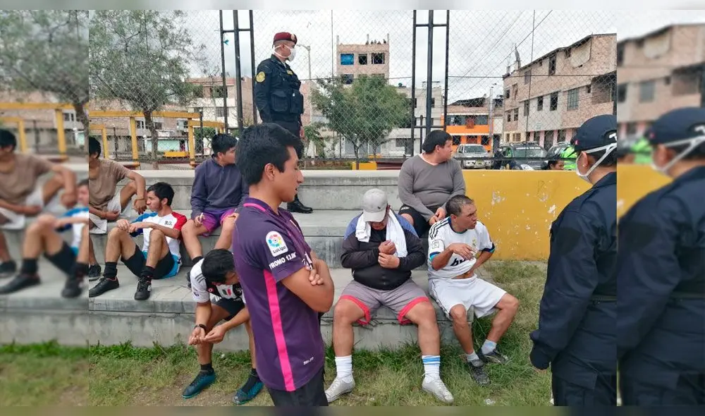 Policía encontró a un grupo de ciudadanos jugando fútbol. Policía encontró a un grupo de ciudadanos jugando fútbol.