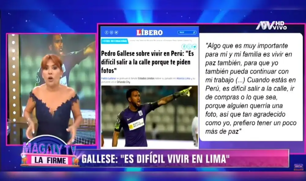 Magaly Medina arremete contra futbolista peruano Pedro Gallese. Foto: Captura.