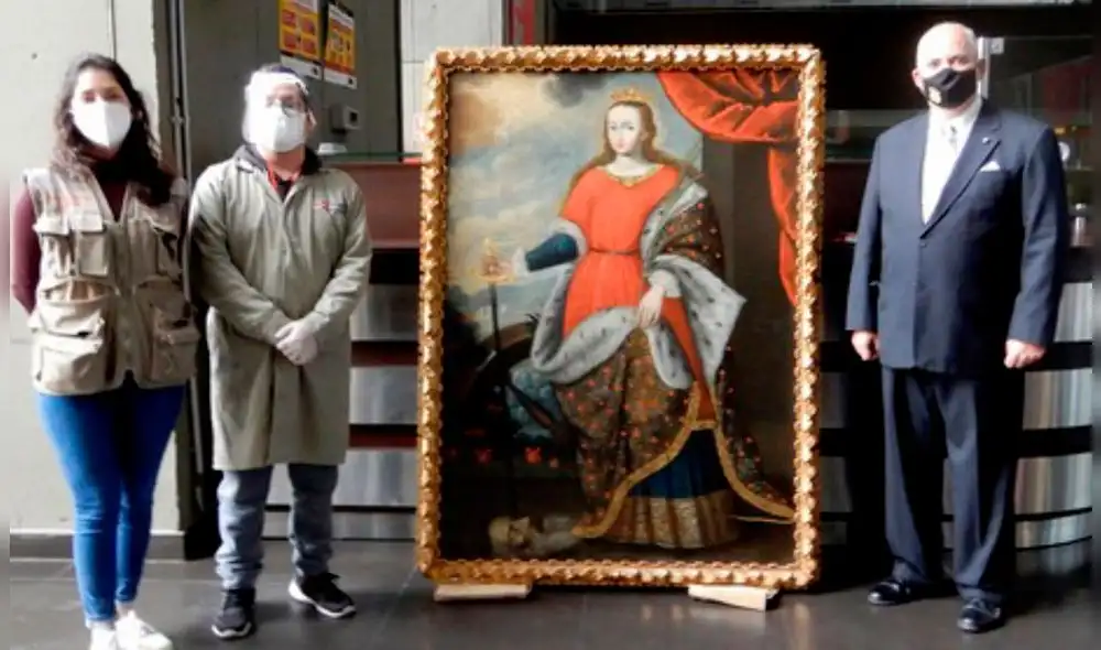 La obra de arte muestra a Santa Catalina de Alejandría coronada. Fuente foto: Andina.