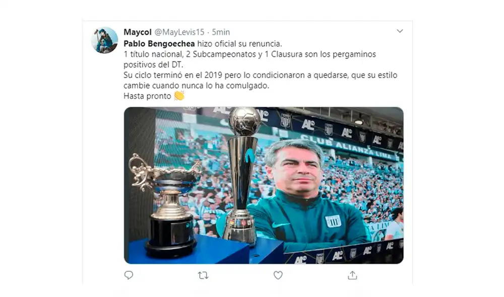 Alianza Lima: hinchas se despiden de Pablo Bengoechea. Foto: Captura de Twitter