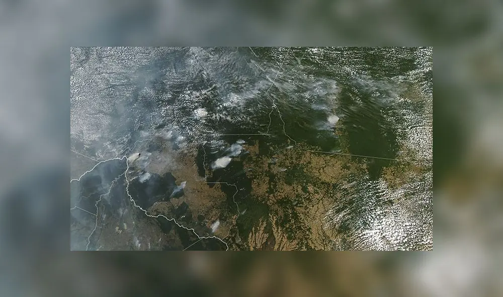 Imagen satelital de la NASA muestra la situación del fuego en la Cuenca del Amazonas. (Foto: AFP) Imagen satelital de la NASA muestra la situación del fuego en la Cuenca del Amazonas. (Foto: AFP)