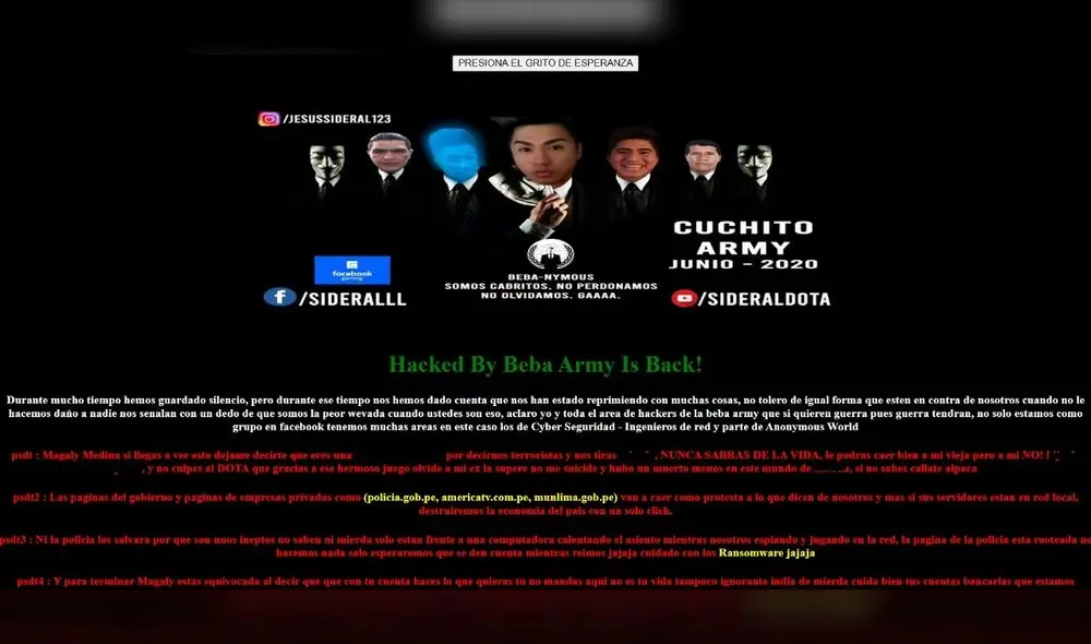 Beba Army dejó extenso mensaje en el portal web de la Municipalidad Provincial de Arequipa.