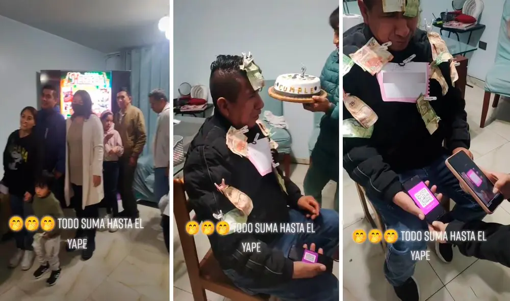 Pese a los incidentes en su día especial, el hombre también recibió desde billetes hasta una torta de su sabor favorito. Foto: composición LR/TikTok/@evelinmedalit Pese a los incidentes en su día especial, el hombre también recibió desde billetes hasta una torta de su sabor favorito. Foto: composición LR/TikTok/@evelinmedalit
