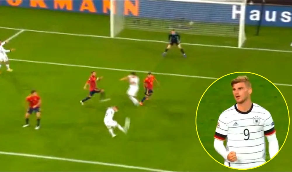 Timo Werner marcó el primer gol del partido entre España y Alemania por la UEFA Nations League. | Foto: DirecTV Sports Timo Werner marcó el primer gol del partido entre España y Alemania por la UEFA Nations League. | Foto: DirecTV Sports