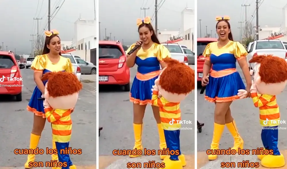 Un restaurante contrató un show infantil para atraer a más clientes, por lo que pidieron que estén disfrazados como ‘Bely y Beto’. Foto: composición LR/TikTok/@mmapatshow