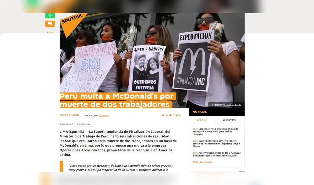 Caso McDonald’s en la prensa extranjera: indignación tras investigación de Sunafil Caso McDonald’s en la prensa extranjera: indignación tras investigación de Sunafil