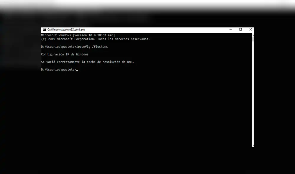 Para borrar las páginas visitadas se tiene que digitar ipconfig /flushdns