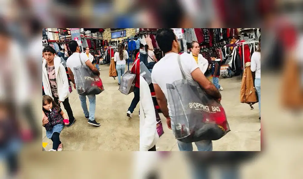 Facebook viral: indignación por padre que lleva a su hijo en bolsa de mercado [FOTOS]