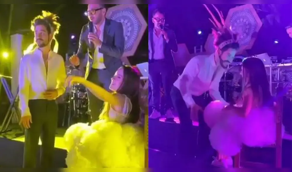 La pareja decidió incluir el tradicional ritual en su fiesta y pasaron un incómodo momento frente a Ricardo Montaner. (Foto: Composición)