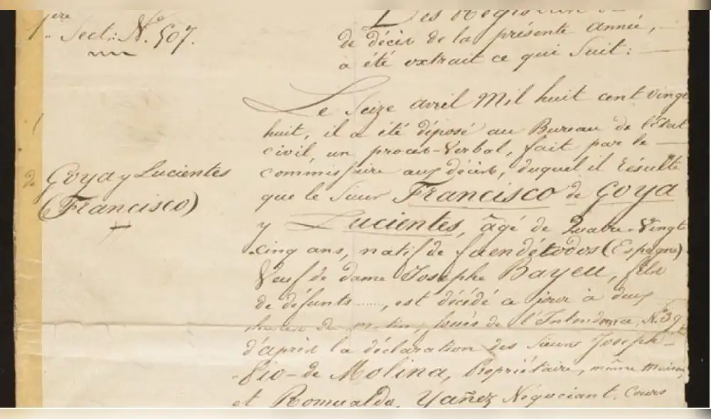 Acta de defunción de Goya entre los archivos solicitados en la biblioteca digital del Prado