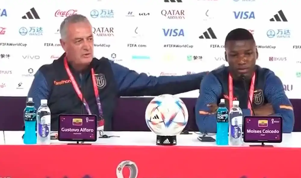 Gustavo Alfaro y Moisés Caicedo brindaron una rueda de prensa antes de su debut en el Mundial Qatar 2022. Foto: captura ECDF Gustavo Alfaro y Moisés Caicedo brindaron una rueda de prensa antes de su debut en el Mundial Qatar 2022. Foto: captura ECDF