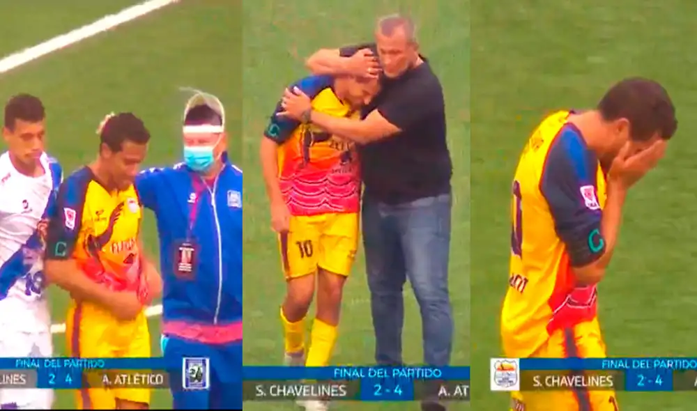 Sport Chavelines quedó fue eliminado en las semifinales de la Liga 2 y Carlos Orejuela tuvo que ser consolado. Foto: captura de Gol Perú