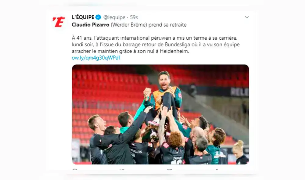 Claudio Pizarro recibe homenaje de prensa internacional tras retirarse del fútbol.