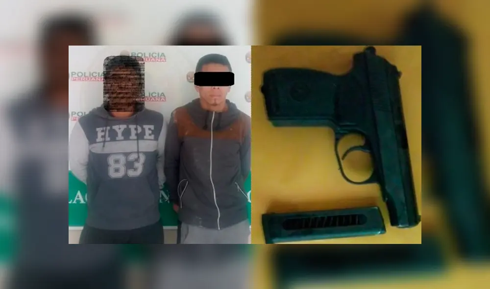 Los delincuentes fueron atrapados con un arma de fuego. Foto: PNP. Los delincuentes fueron atrapados con un arma de fuego. Foto: PNP.