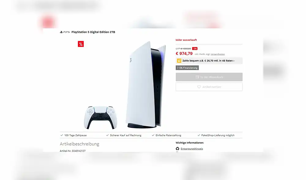 PS5 Digital Edition de 2 TB no ha sido presentada por Sony. Foto: OTTO.