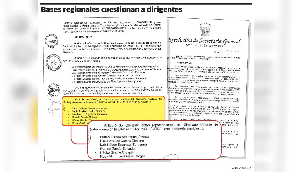 Bases regionales cuestionan a dirigentes del Sutep