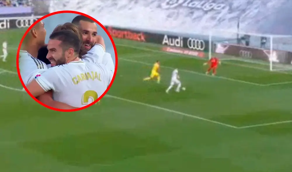 Karim Benzema convirtió el 1-0 del partido entre Real Madrid y Villarreal por LaLiga Santander. Foto: ESPN