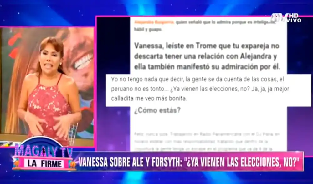 Magaly Medina opina sobre coqueteos entre George Forsyth y Alejandra Baigorria. Foto. Captura
