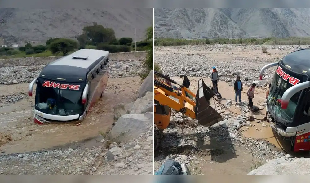 Bus con pasajeros quedó atrapado al intentar cruzar río en Condesuyos.