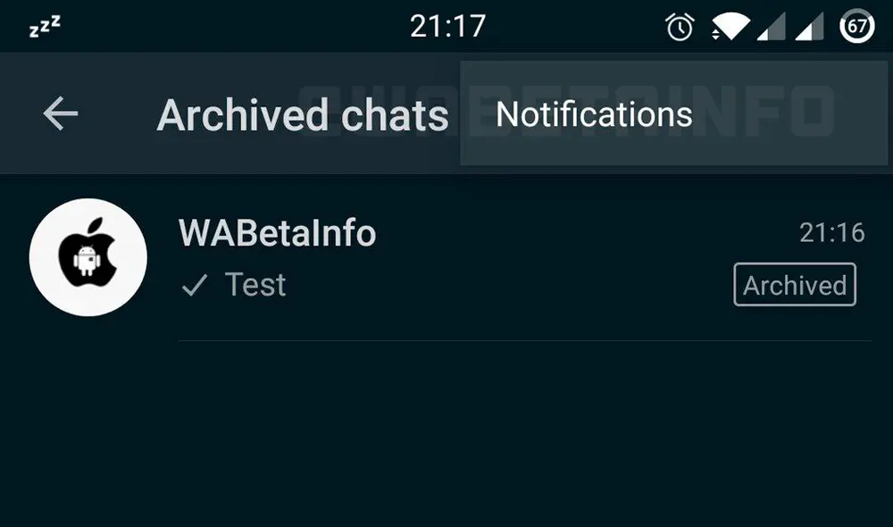 Nuevo botón de 'Notificaciones' para los chats archivados. | Foto: WABetaInfo