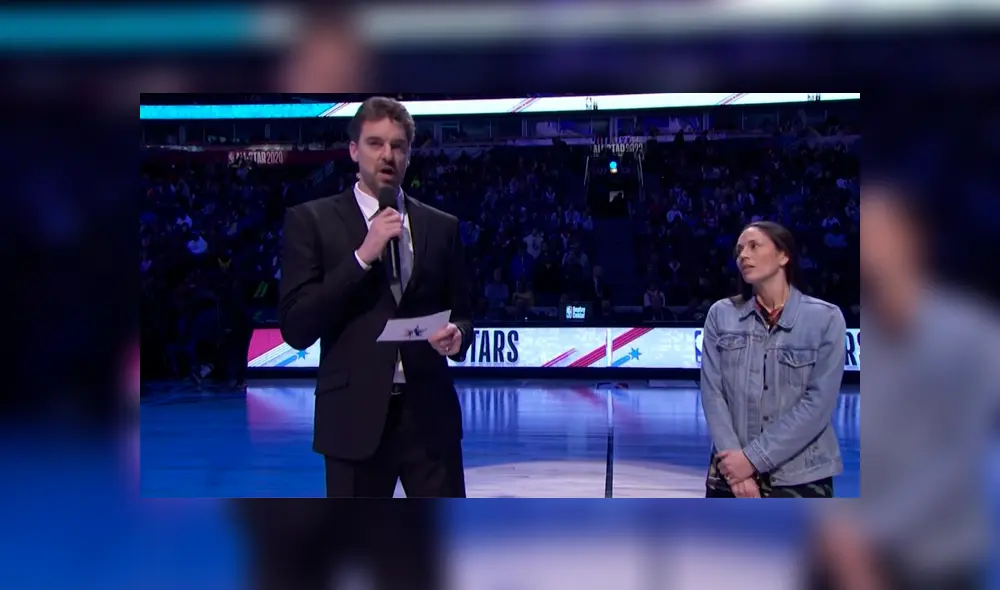 Gasol no pudo evitar la emoción durante el discurso en memoria de Bryant en los Rising Stars Challenge. Foto: Difusión. Gasol no pudo evitar la emoción durante el discurso en memoria de Bryant en los Rising Stars Challenge. Foto: Difusión.
