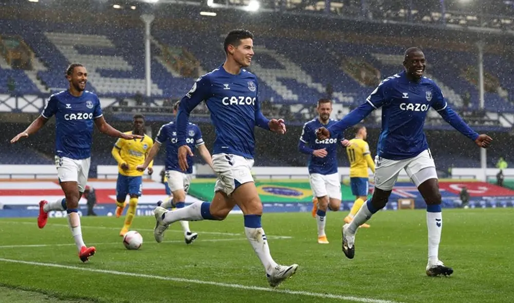 Everton gana 4-1 a Brighton con doblete de James Rodríguez. Foto: EFE