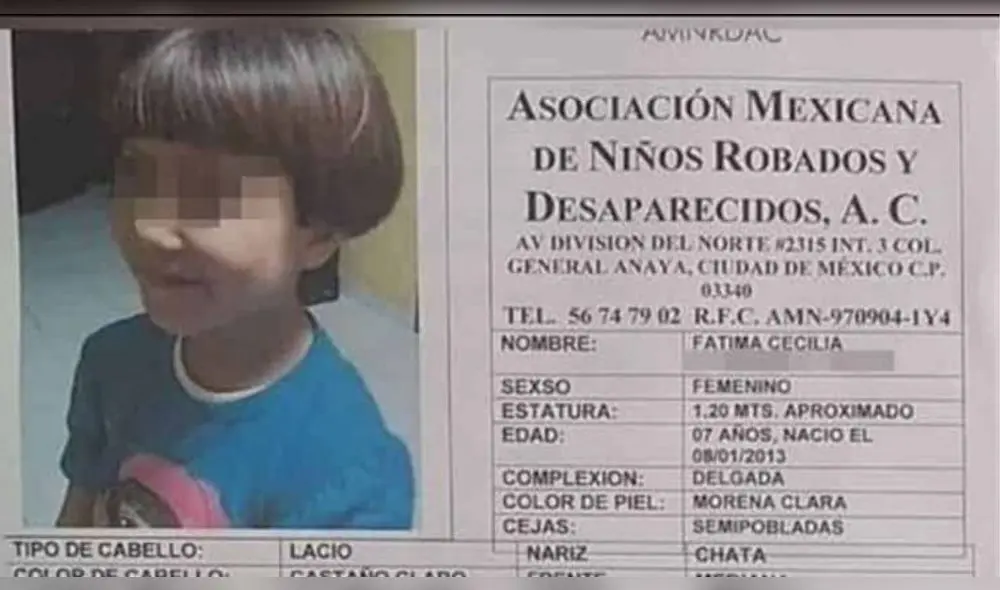 Fátima, de 7 años, fue reportada desaparecida el pasado 11 de febrero. (Foto: Noticias en la mira) Fátima, de 7 años, fue reportada desaparecida el pasado 11 de febrero. (Foto: Noticias en la mira)