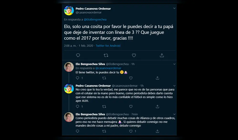 Alianza Lima: hija de Pablo Bengoechea le responde a hincha que quiso usarla de mensajera. Alianza Lima: hija de Pablo Bengoechea le responde a hincha que quiso usarla de mensajera.