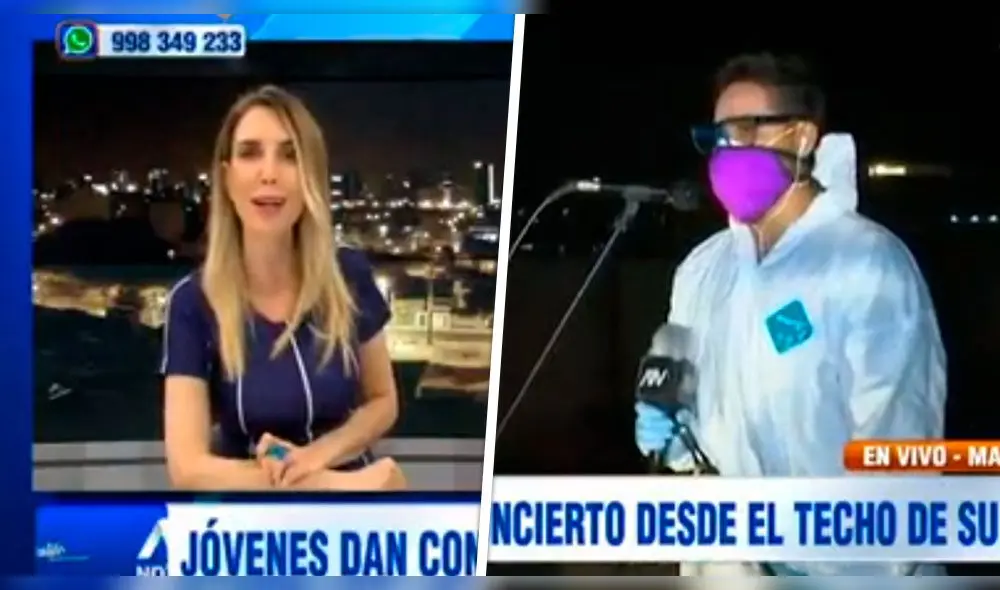El reportero se animó a cantar en vivo durante cobertura a jóvenes que daban concierto desde el techo de su casa.